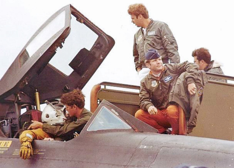 Preparations for takeoff, BC Thomas, Pressure Suit Technicians, Lt Col Randy Hertzog, August 16, 1981. Image courtesy of BC Thomas